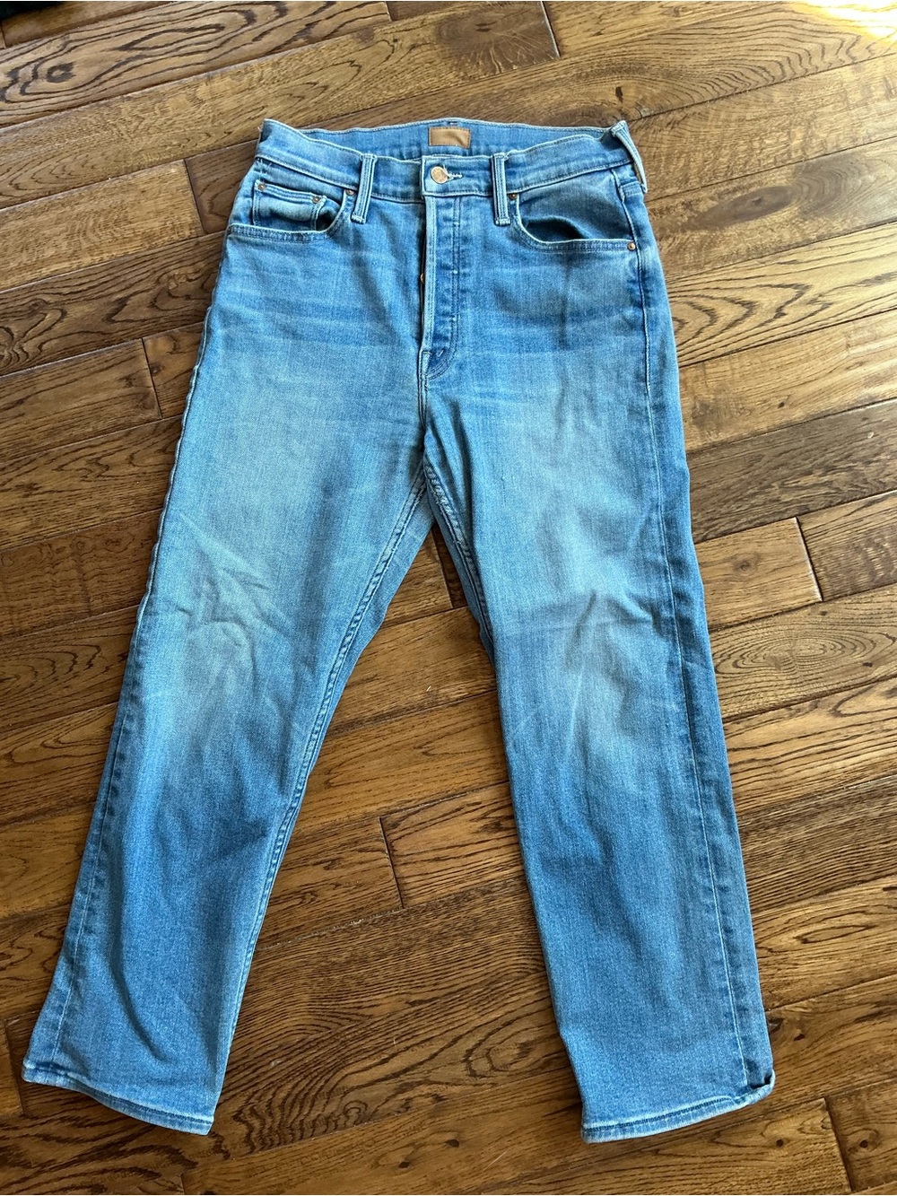 Mother Denim The Tomcat Jean Women’s 28 Blue Button Fly Straight Leg Distressed